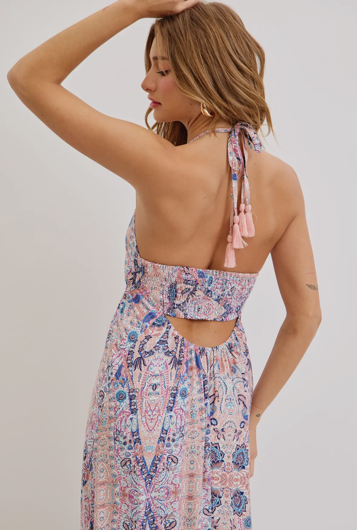 Mauve and Blue Boho Maxi Dress