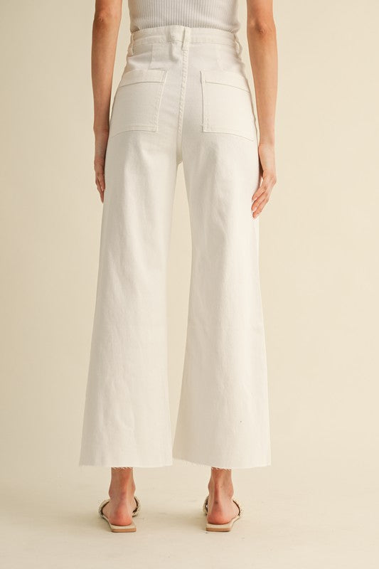 White Cropped Stretch Patch Pocket Pants