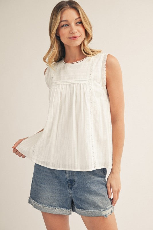 Sleeveless Babydoll Eyelet Top-White