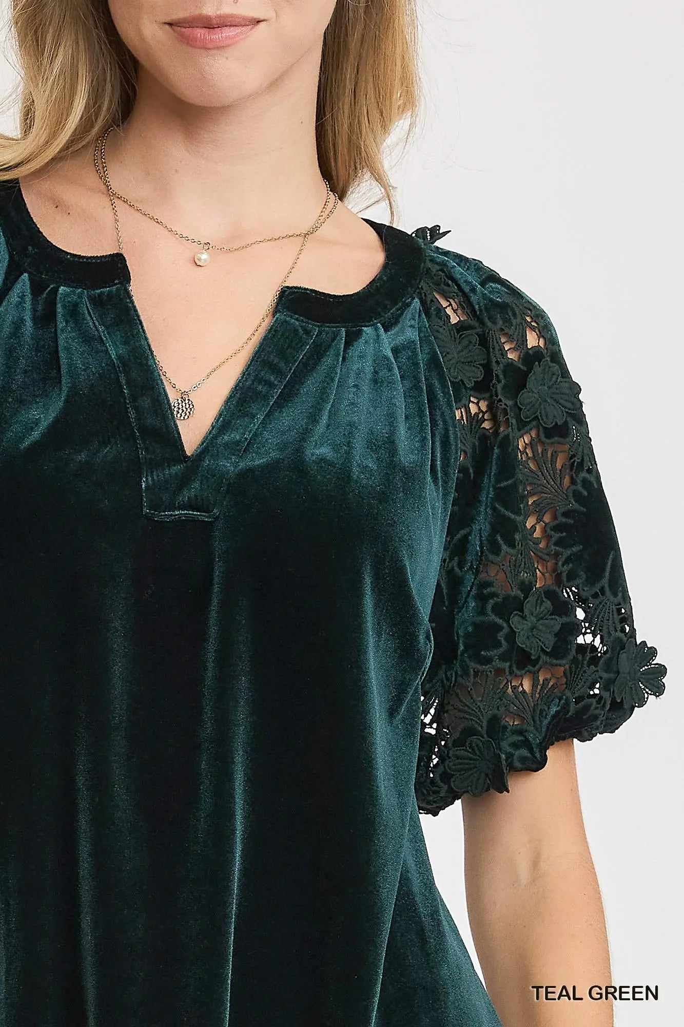 Dark Green Velvet & Lace Top