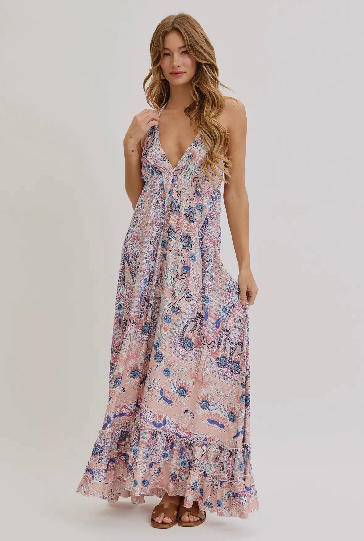 Mauve and Blue Boho Maxi Dress