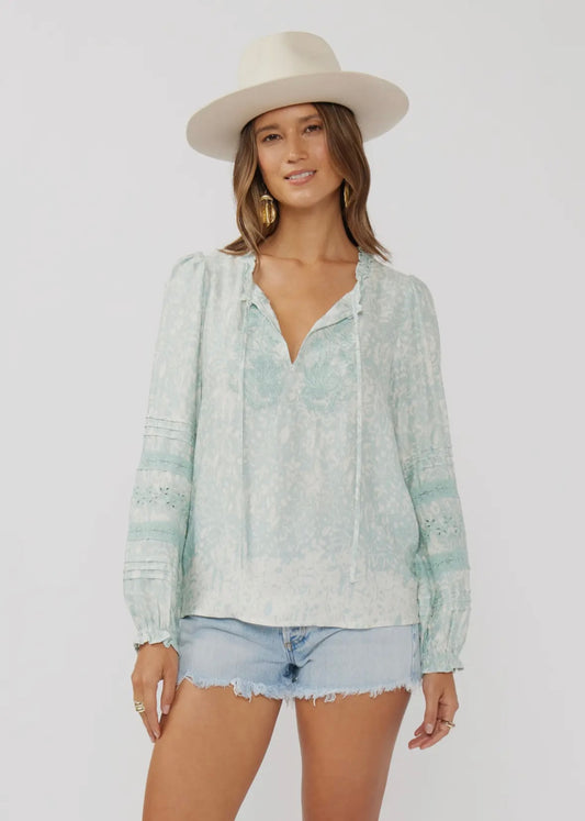 Dusty Aqua Floral Long Sleeve Top