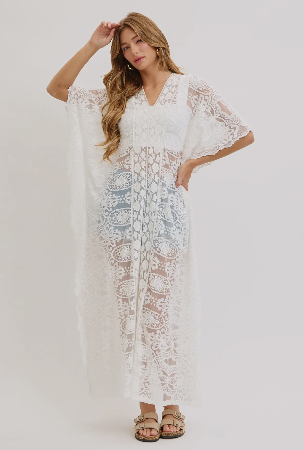 White Lace Caftan Dress or Coverup