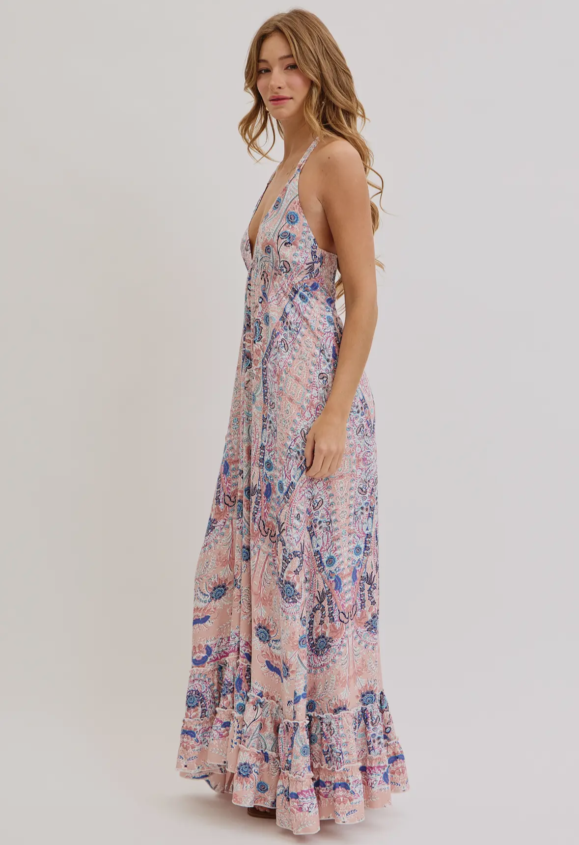 Mauve and Blue Boho Maxi Dress
