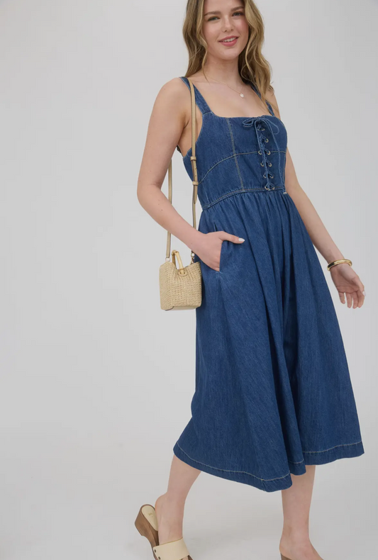 Denim Corset Midi Dress