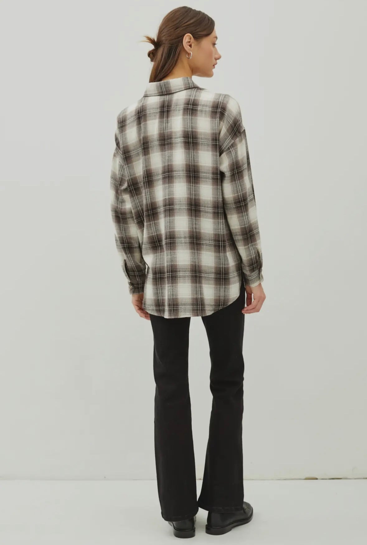 Charcoal and Chocolate Brown Vintage Plaid Button-up