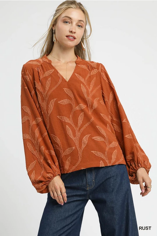 Umgee Rust Textured Leaves Top