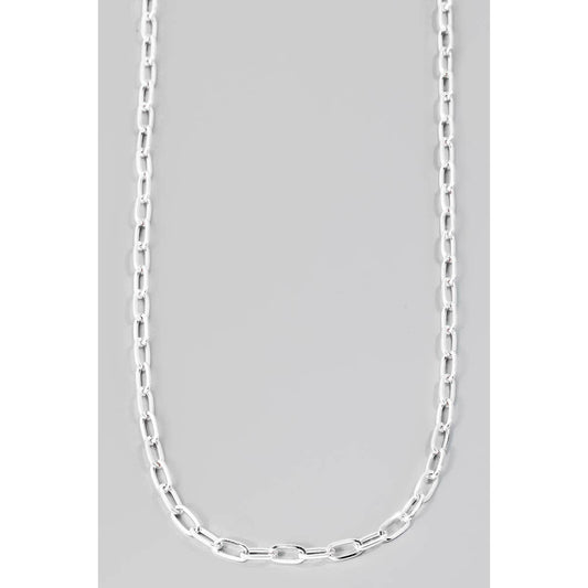 Long Metallic Paperclip Chain Toggle Necklace: Silver