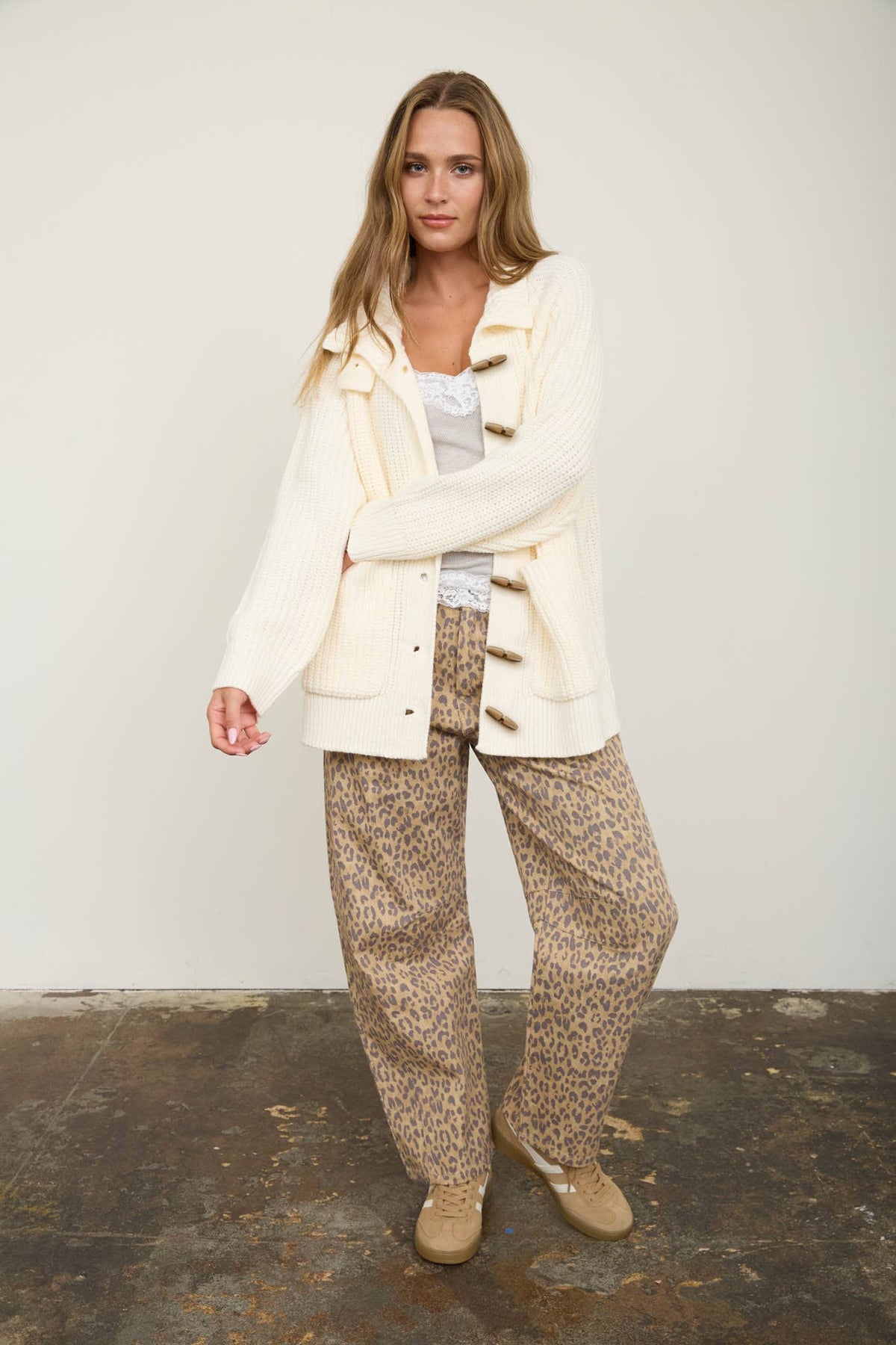 HIGH NECK TOGGLE RIB LONG LINE KNIT CARDIGAN