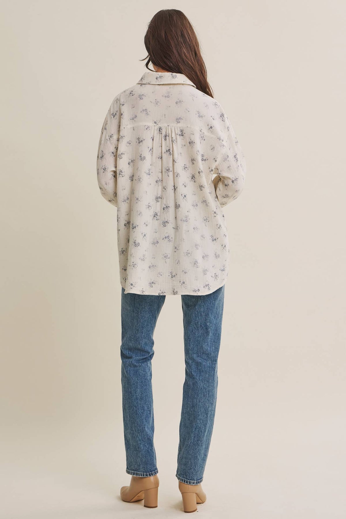 SOFT BREEZE FLORAL COTTON GAUZE RELAXED FIT SHIRT