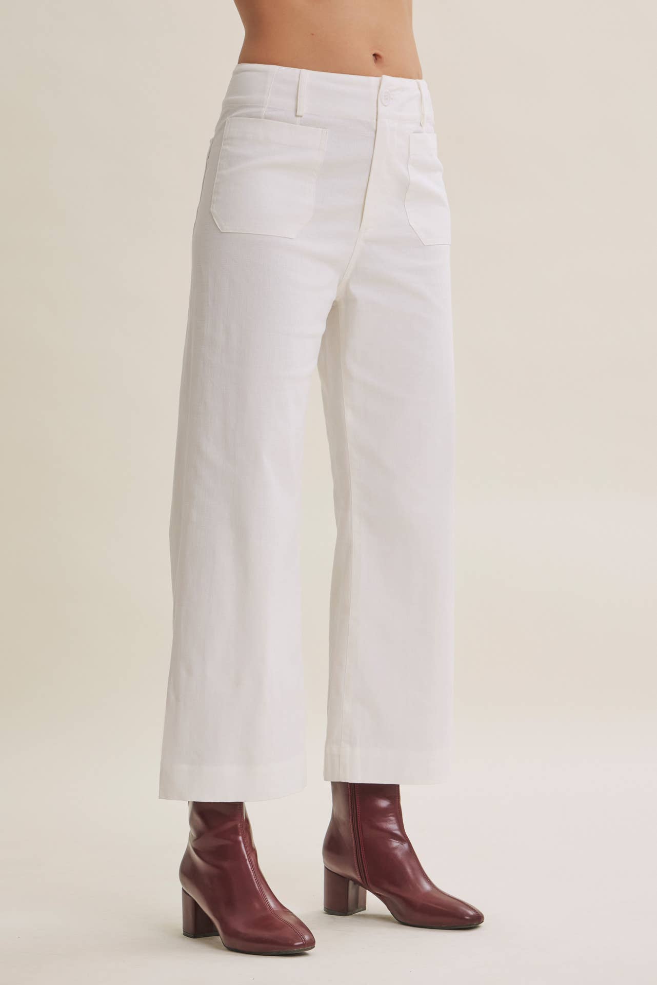 SEASONLESS STRETCHY COTTON LINEN ANKLE PANTS WITH POCKETS