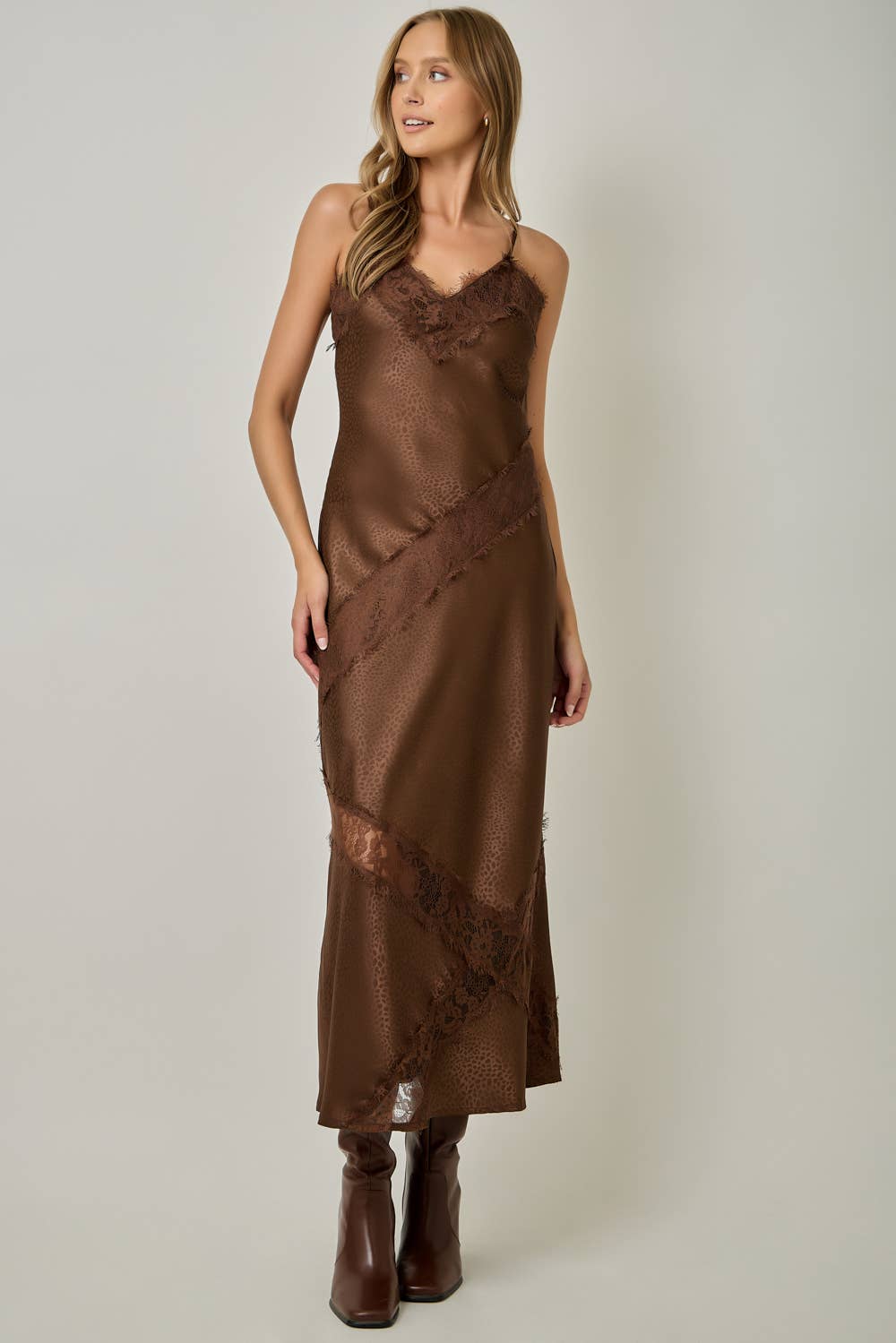 71390 Satin Leopard Textured Slip Dress