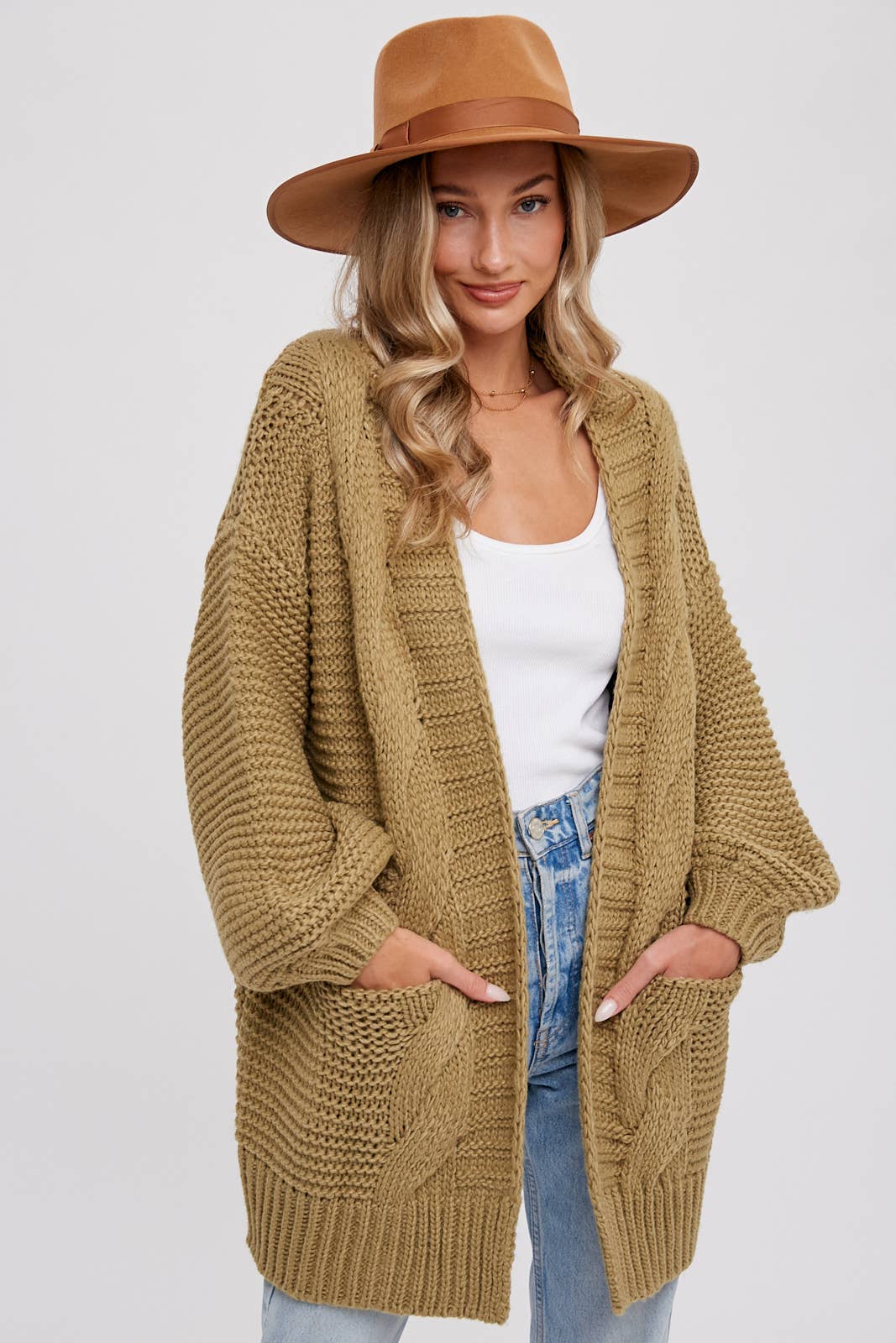 Ivory Chunky Cable Lantern Sleeve Cardigan