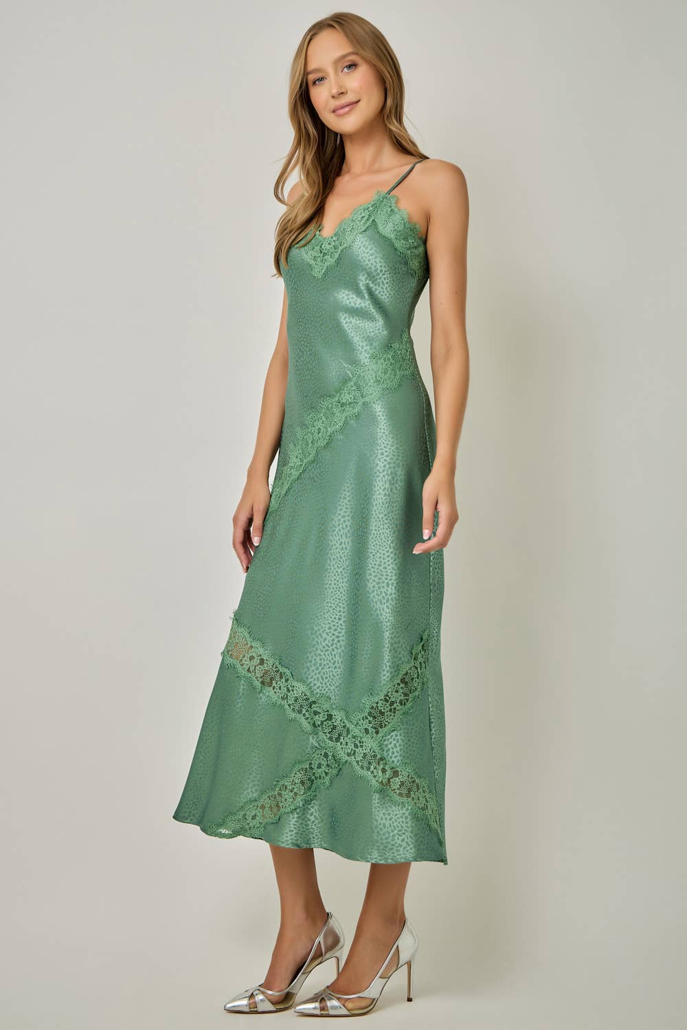 71390 Satin Leopard Textured Slip Dress
