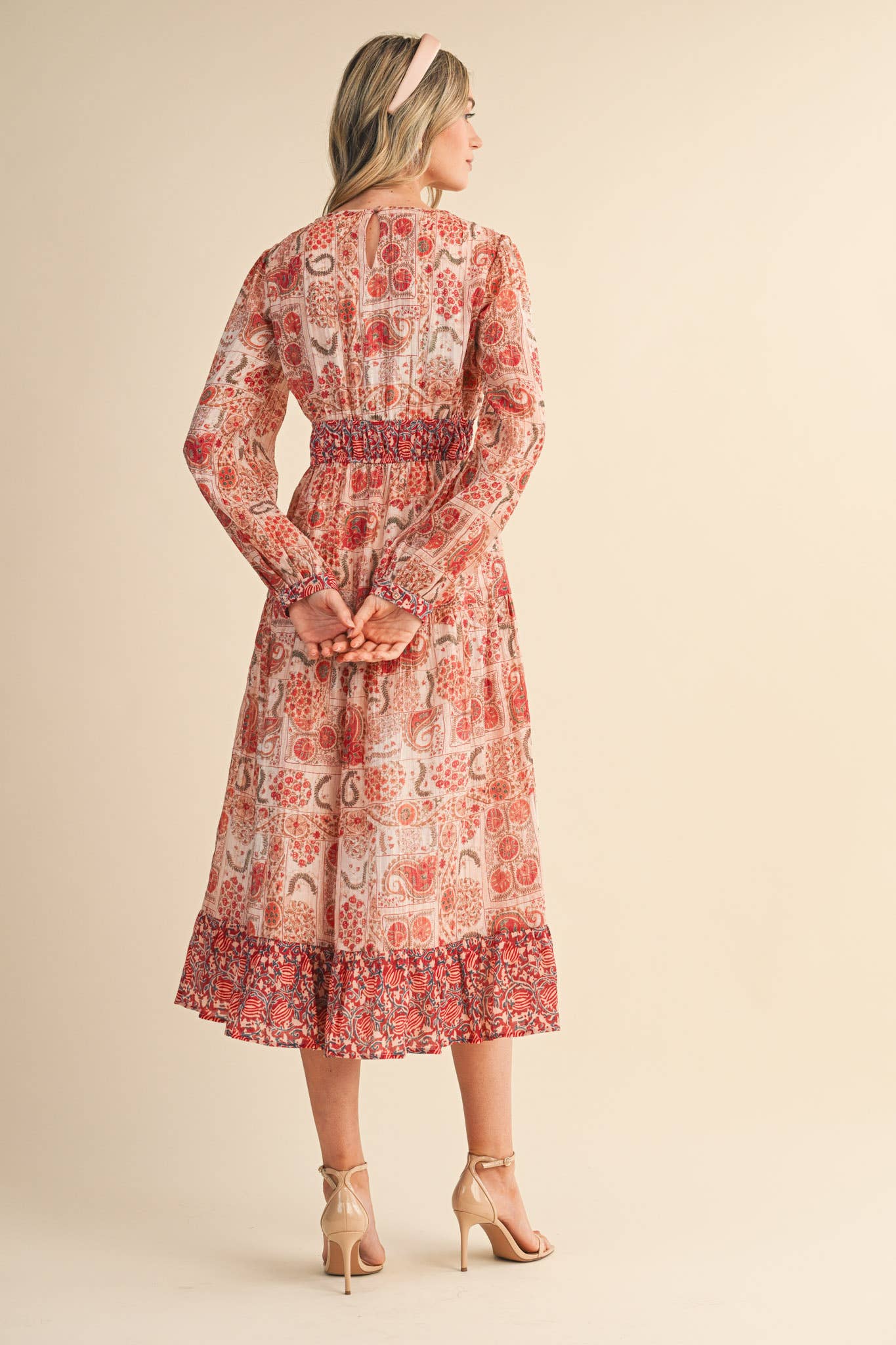 MIXED PAISLEY PRINT MIDI DRESS MDR4448