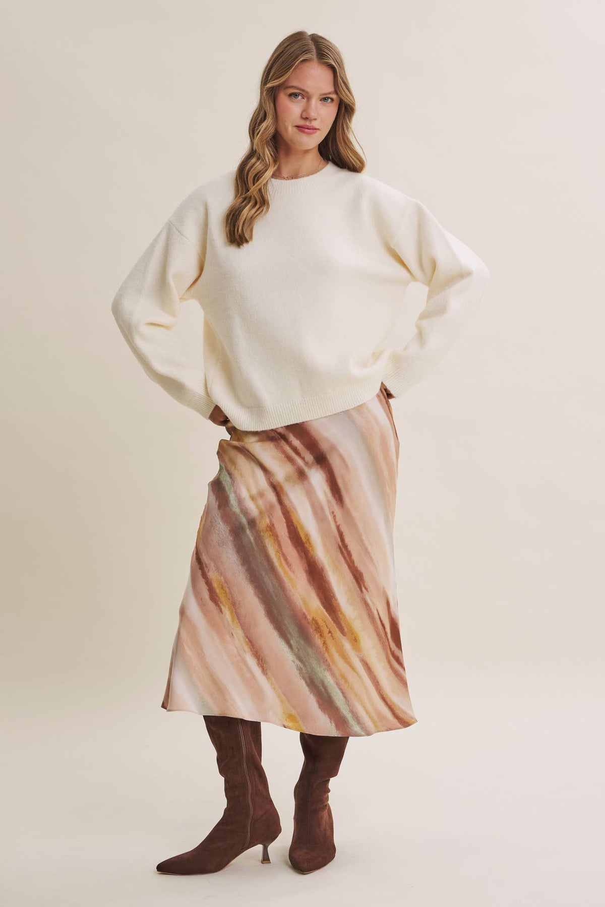 Fall Watercolor Abstract Satin Bias Midi Skirt