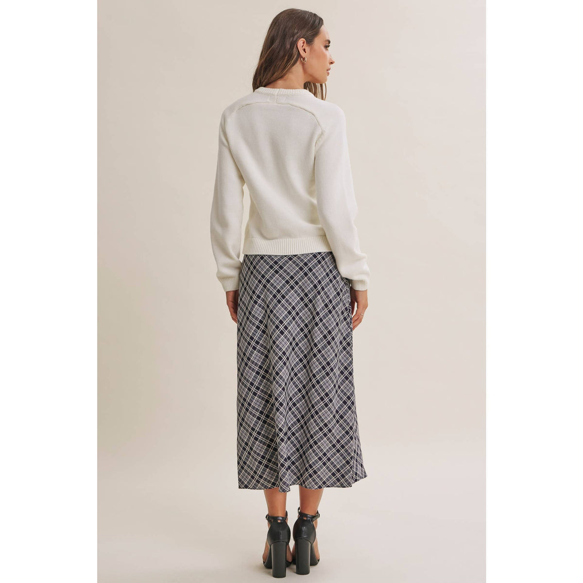 EASY MOVEMENT CLASSIC PLAID BIAS CUT MIDI SKIRT