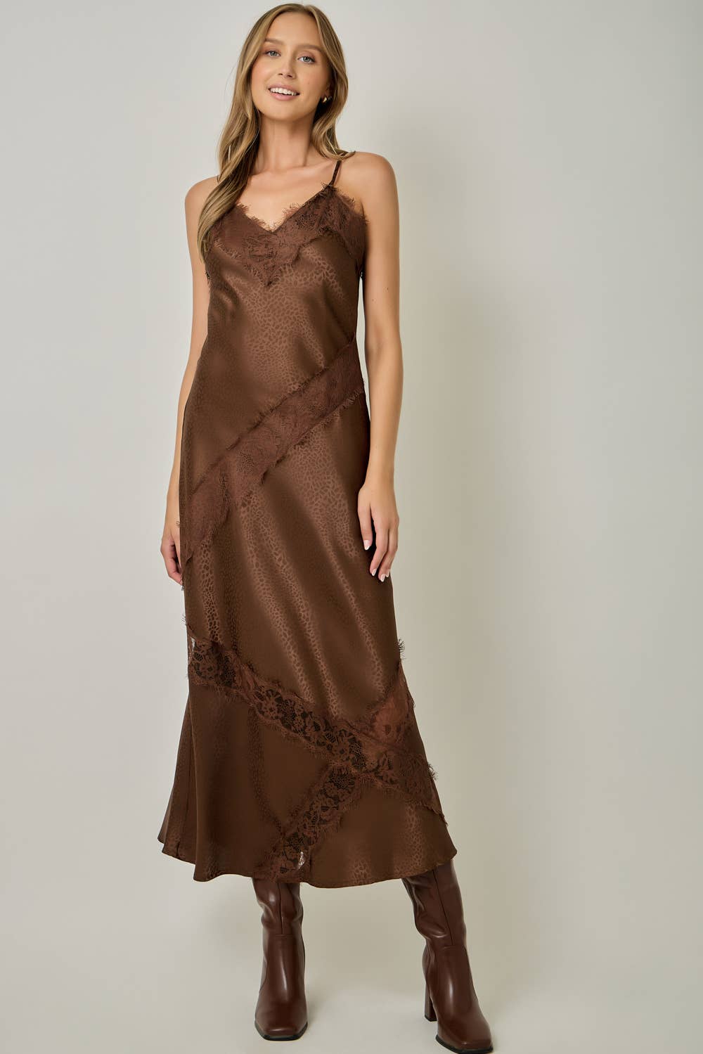 71390 Satin Leopard Textured Slip Dress