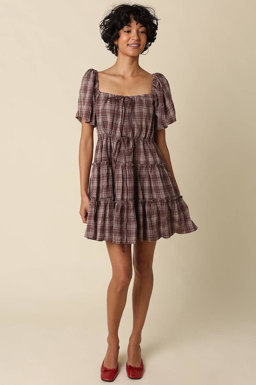 Ruby Plaid Tiered Mini Dress