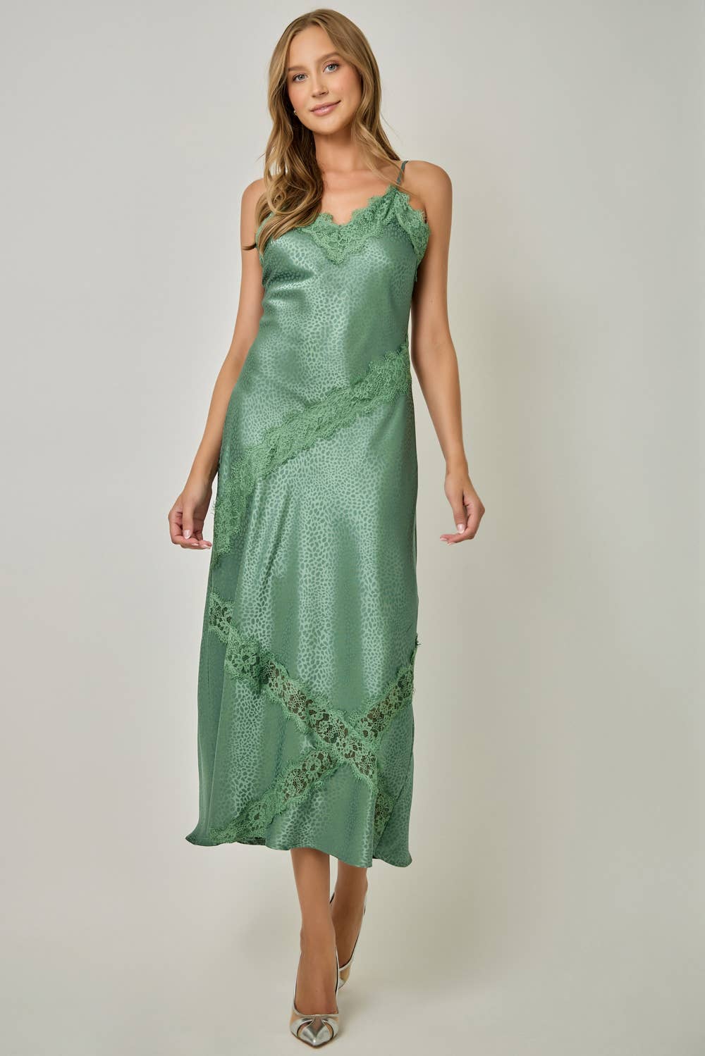 71390 Satin Leopard Textured Slip Dress
