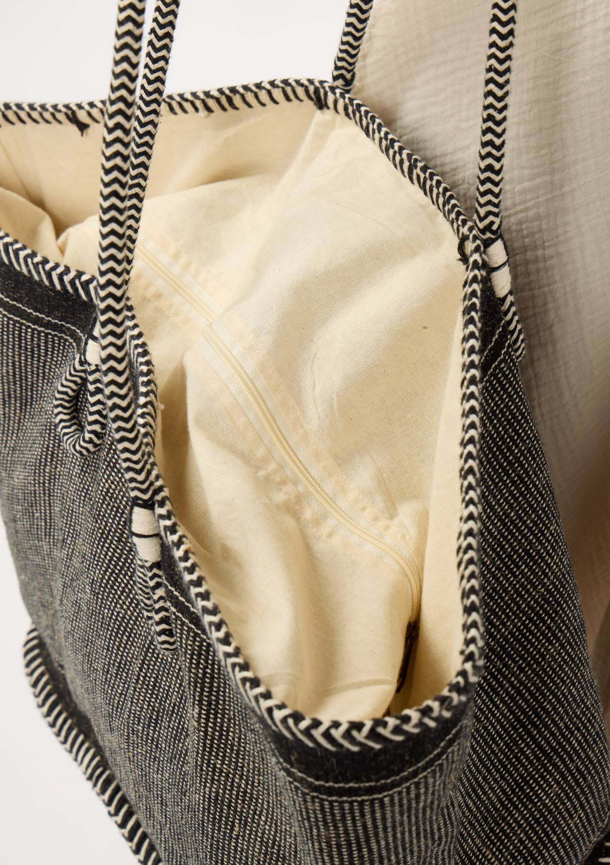 Large Woven Cotton Zip-Up Tote Bag
