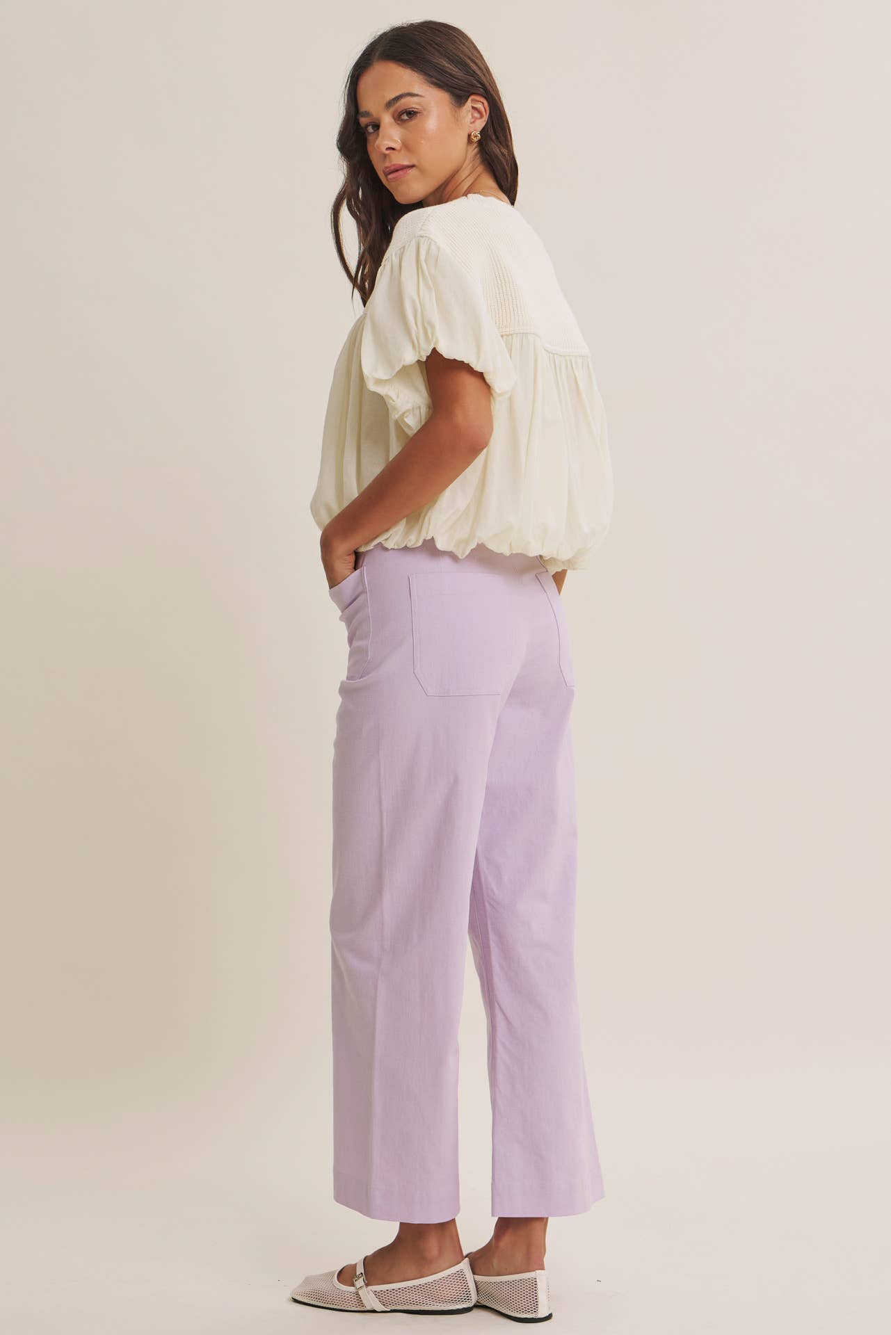 SEASONLESS STRETCHY COTTON LINEN ANKLE PANTS WITH POCKETS
