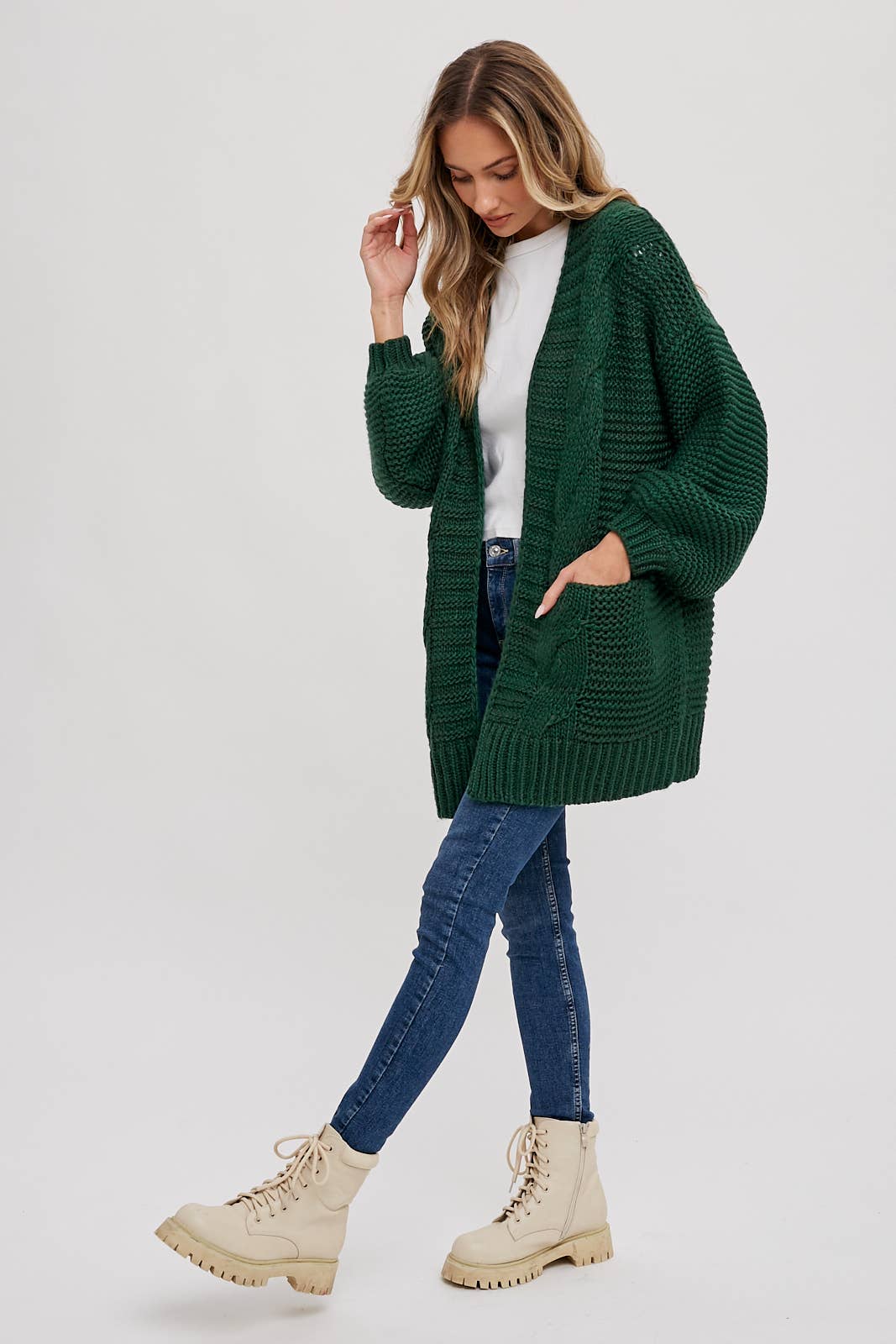Ivory Chunky Cable Lantern Sleeve Cardigan