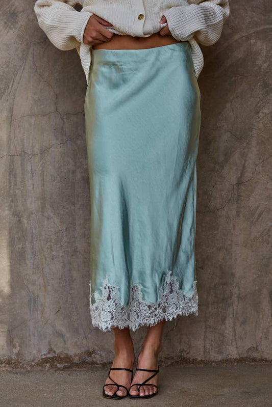 Dusty Mint Woven Polyester Spandex Midi Skirt