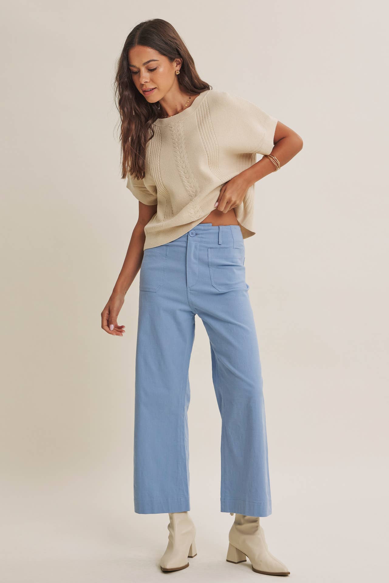 SEASONLESS STRETCHY COTTON LINEN ANKLE PANTS WITH POCKETS