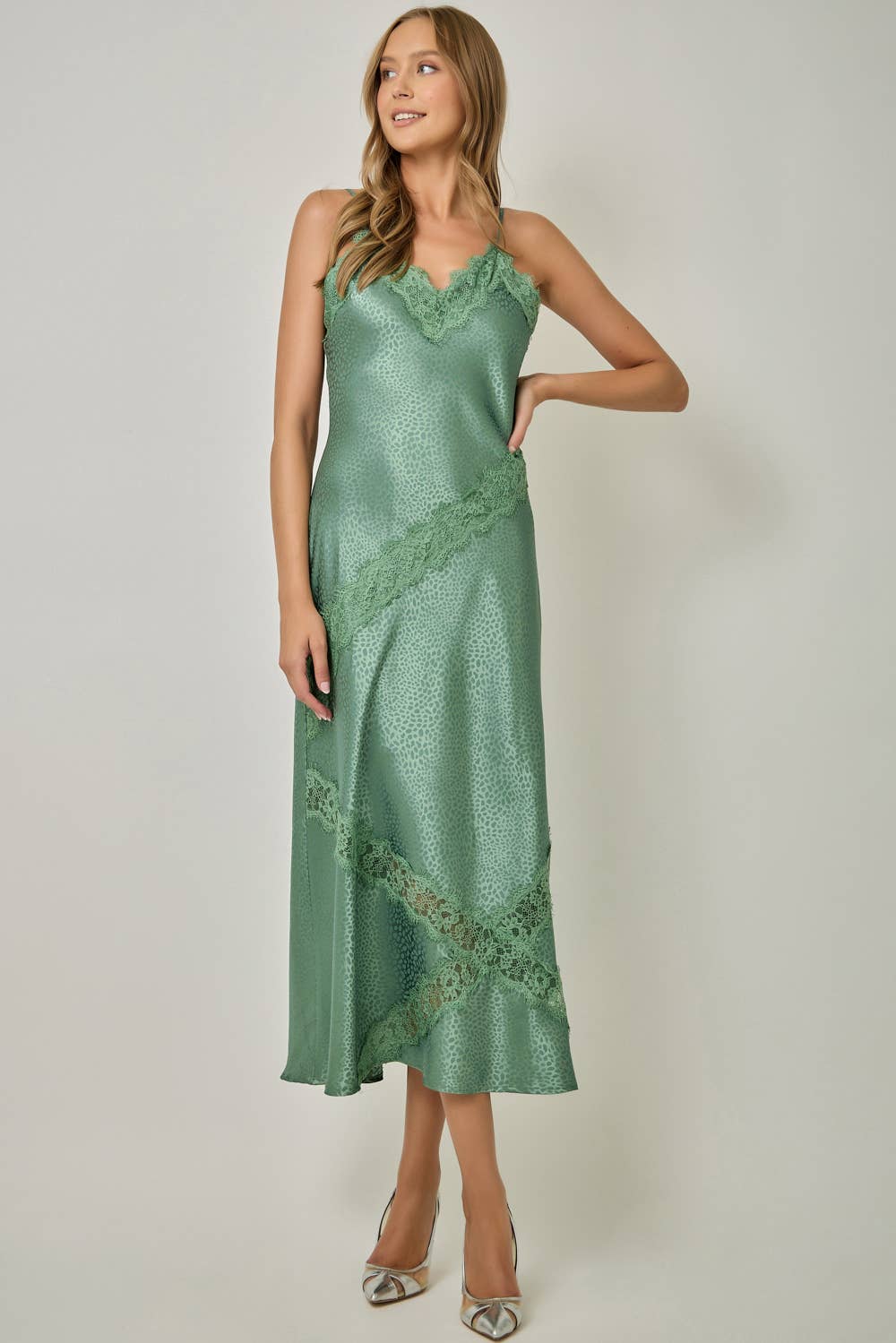 71390 Satin Leopard Textured Slip Dress