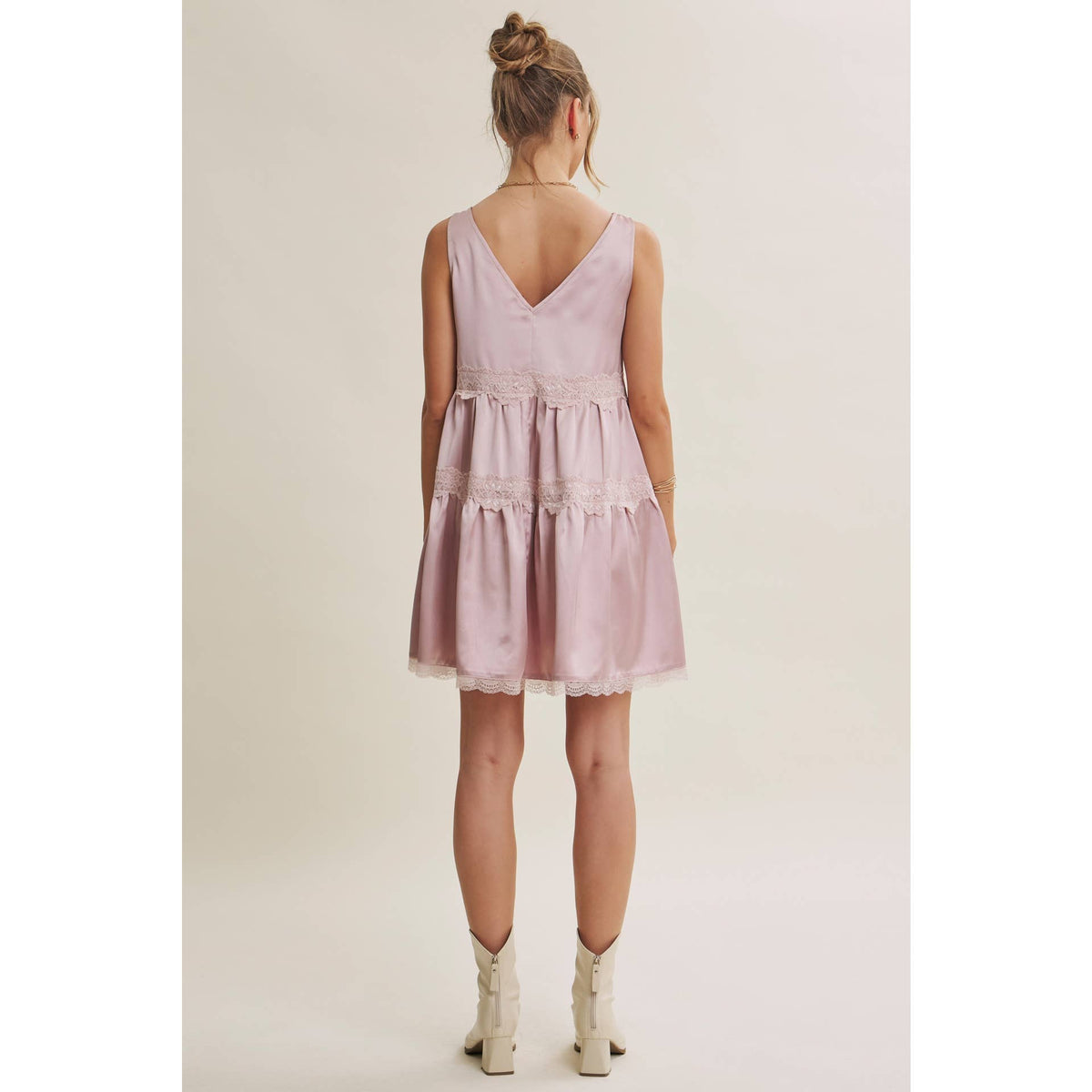 Love Letter Scallop Lace & Silky Satin Tiered Mini Dress