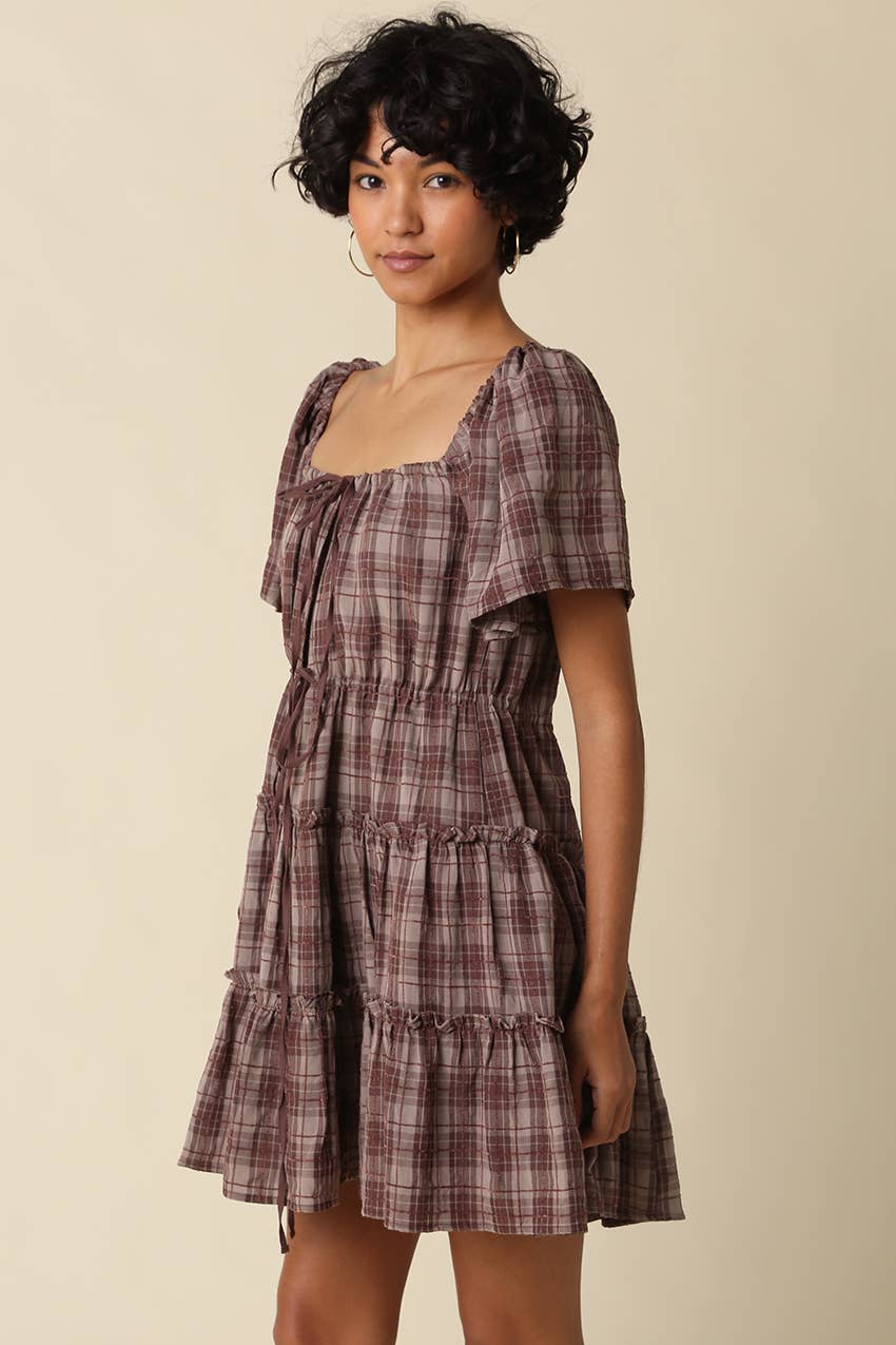 Ruby Plaid Tiered Mini Dress