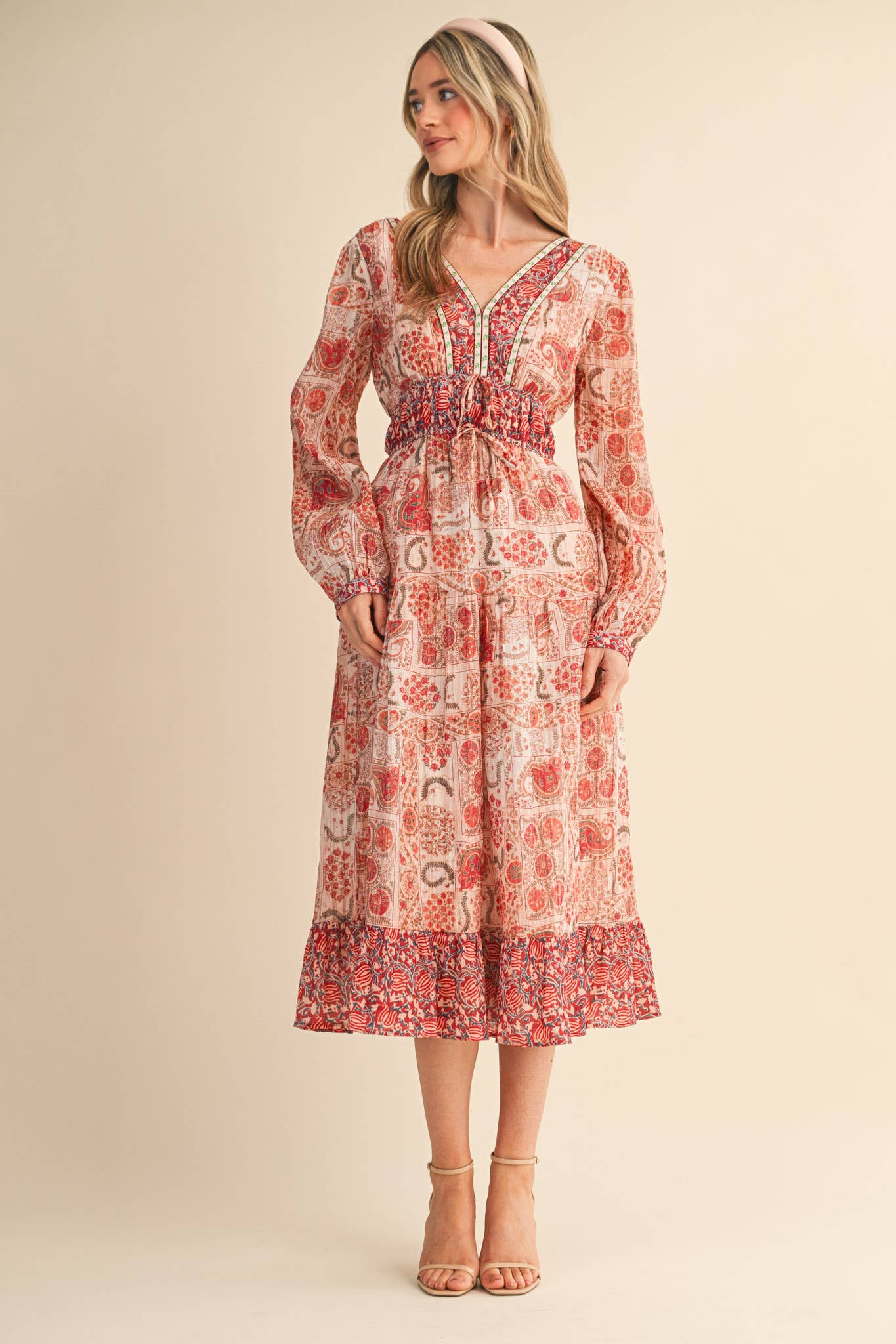 MIXED PAISLEY PRINT MIDI DRESS MDR4448