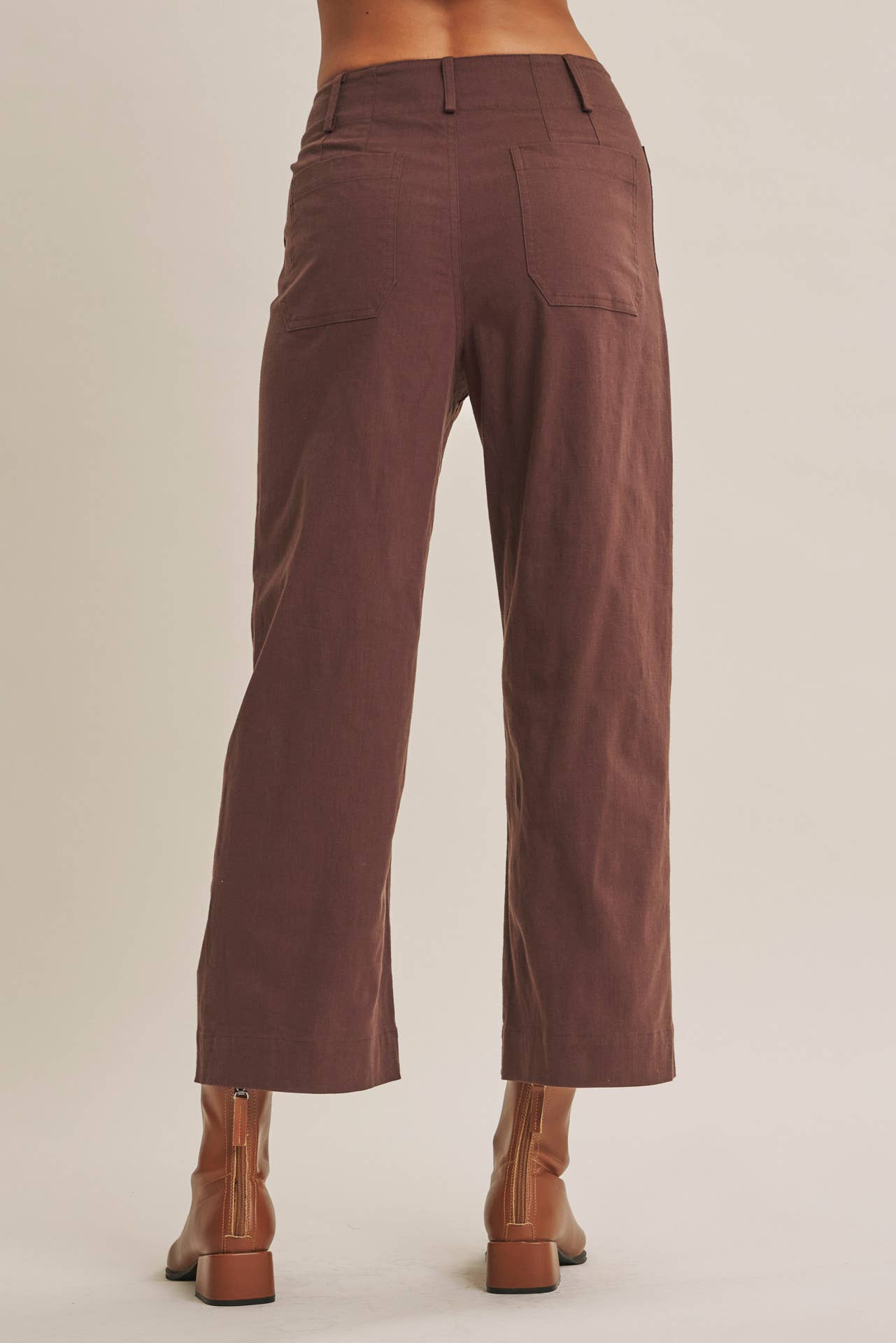 SEASONLESS STRETCHY COTTON LINEN ANKLE PANTS WITH POCKETS