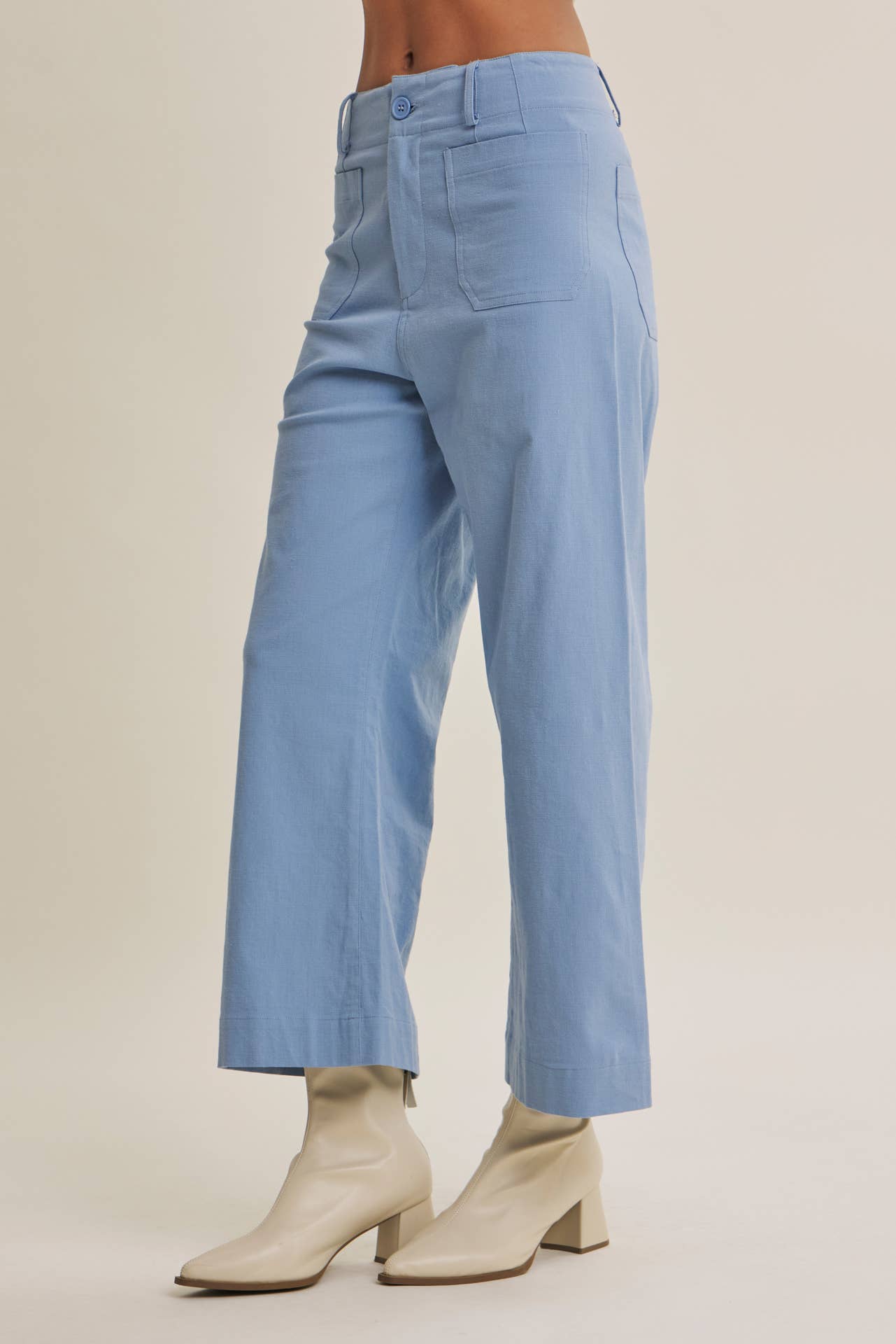 SEASONLESS STRETCHY COTTON LINEN ANKLE PANTS WITH POCKETS