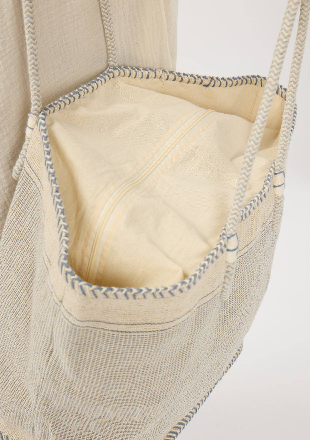 Large Woven Cotton Zip-Up Tote Bag