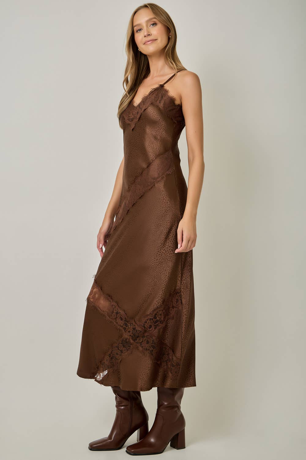 71390 Satin Leopard Textured Slip Dress