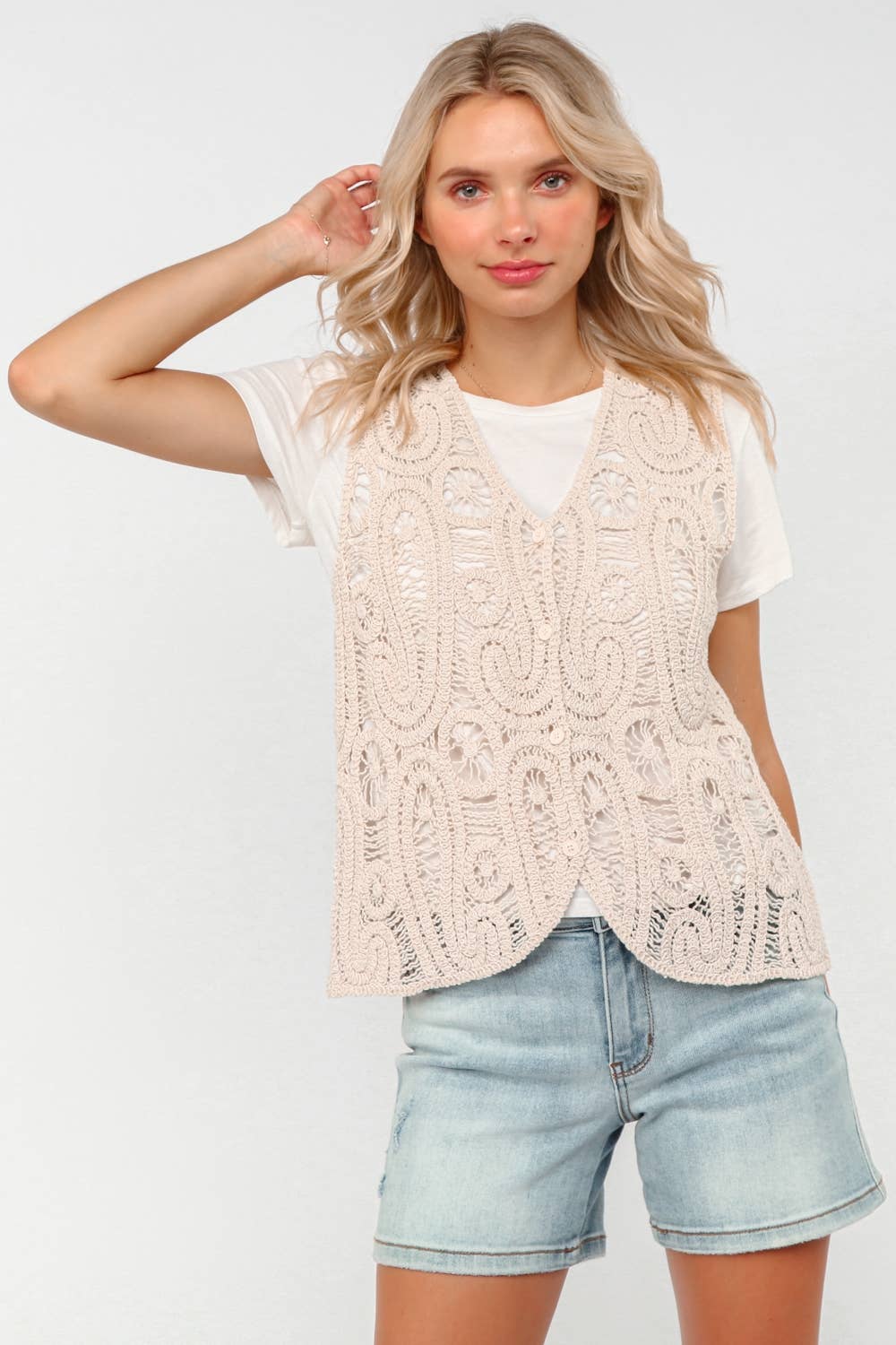 BUTTON DOWN PAISLEY CROCHET VEST