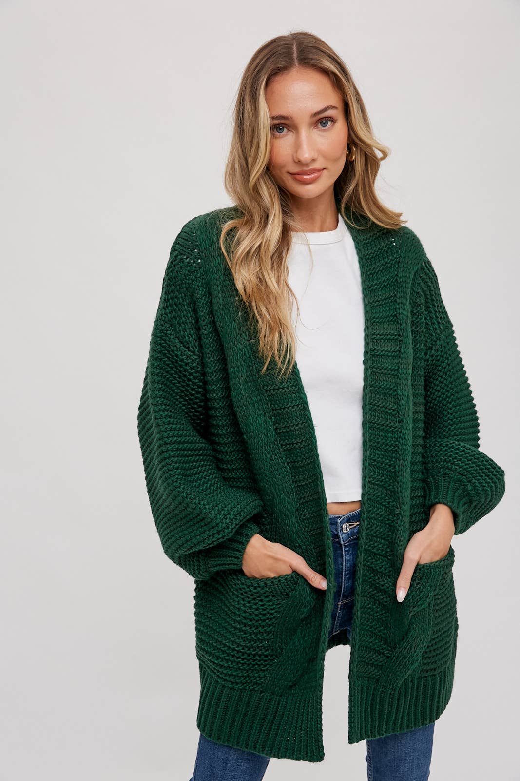 Ivory Chunky Cable Lantern Sleeve Cardigan
