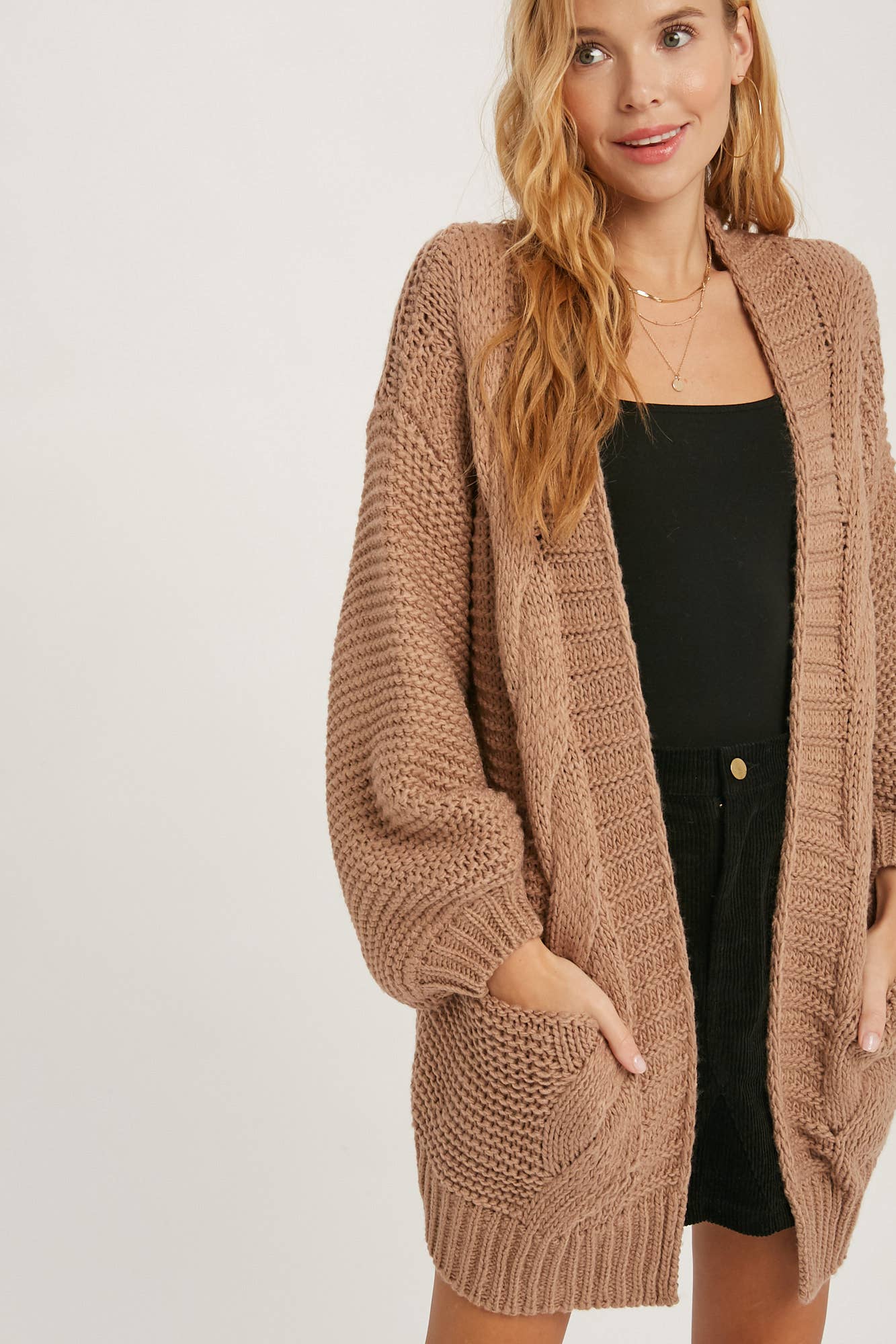 Ivory Chunky Cable Lantern Sleeve Cardigan