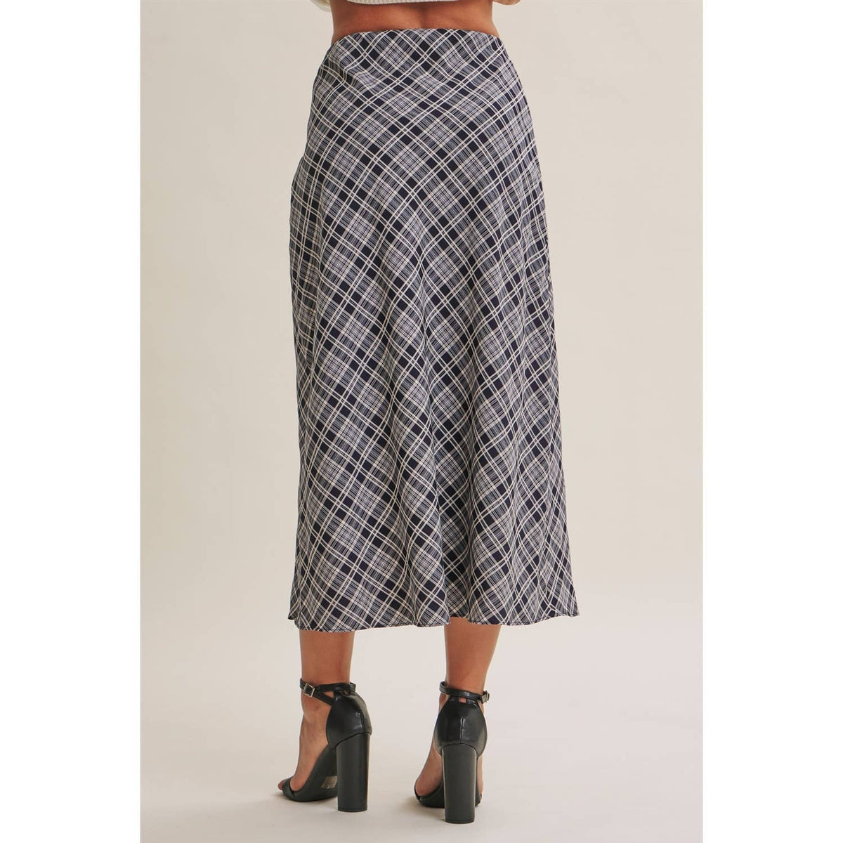 EASY MOVEMENT CLASSIC PLAID BIAS CUT MIDI SKIRT