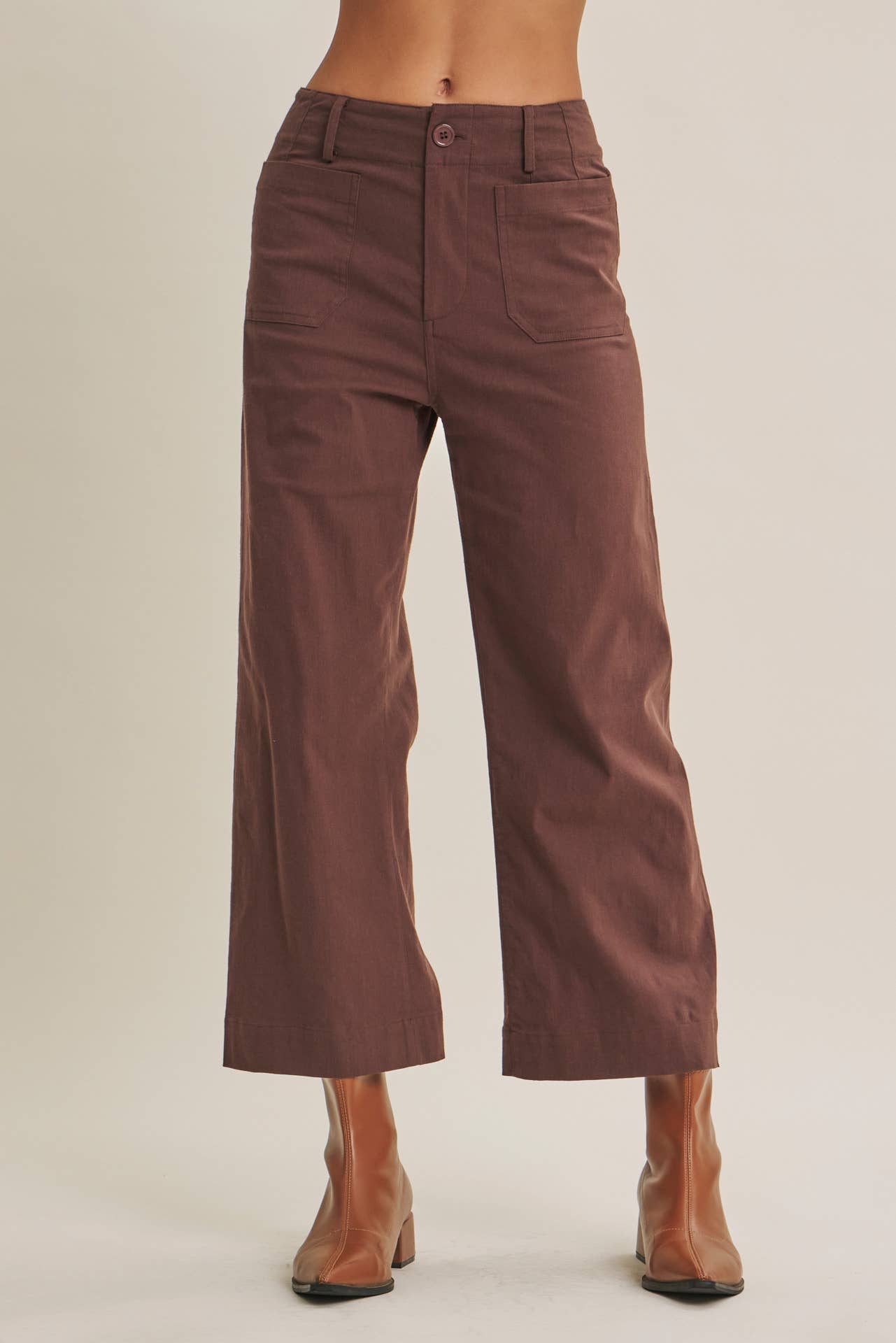 SEASONLESS STRETCHY COTTON LINEN ANKLE PANTS WITH POCKETS