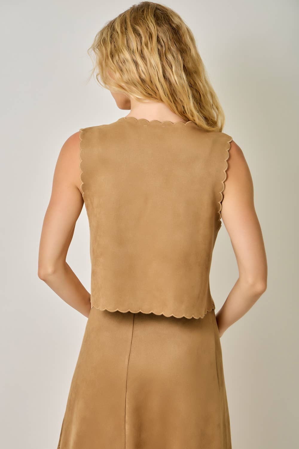 Suede Embroidered Front Tie Vest