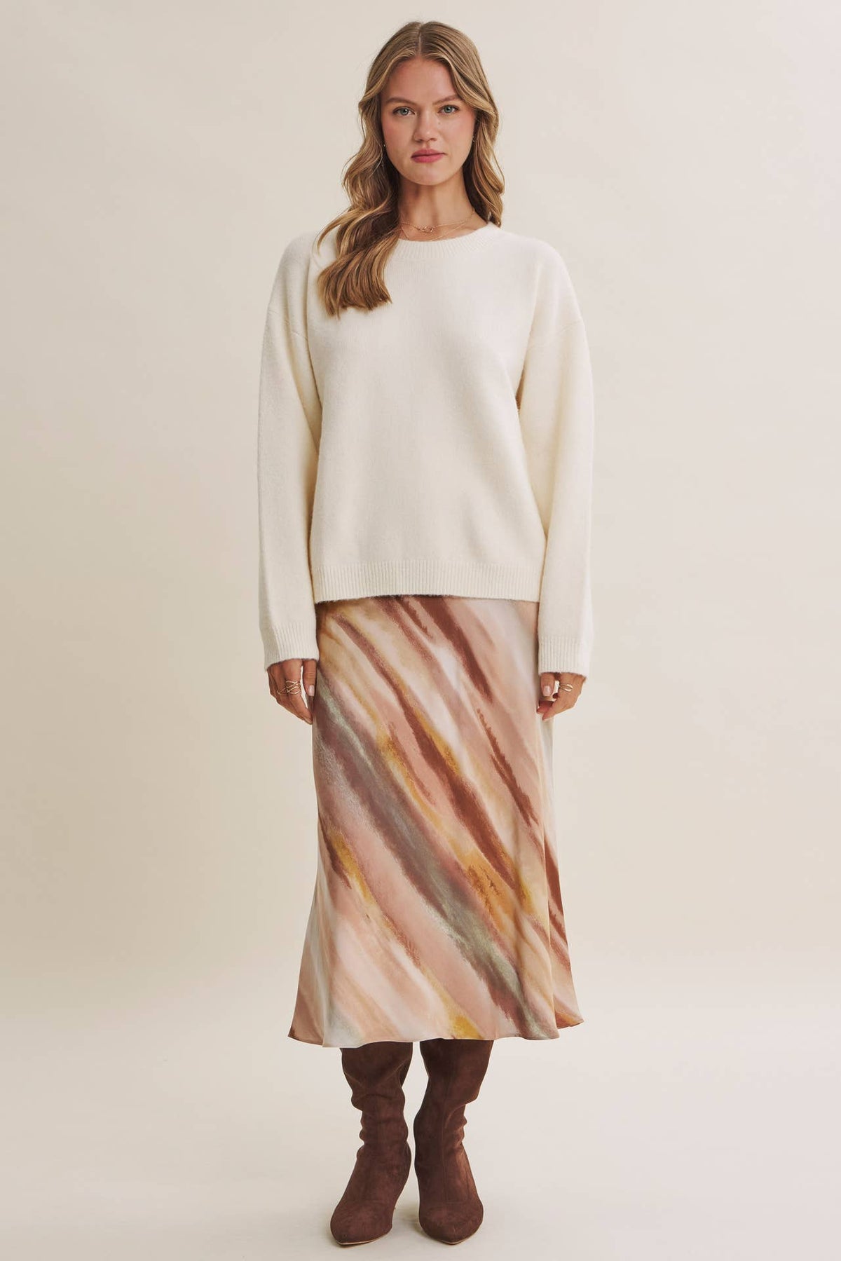 Fall Watercolor Abstract Satin Bias Midi Skirt