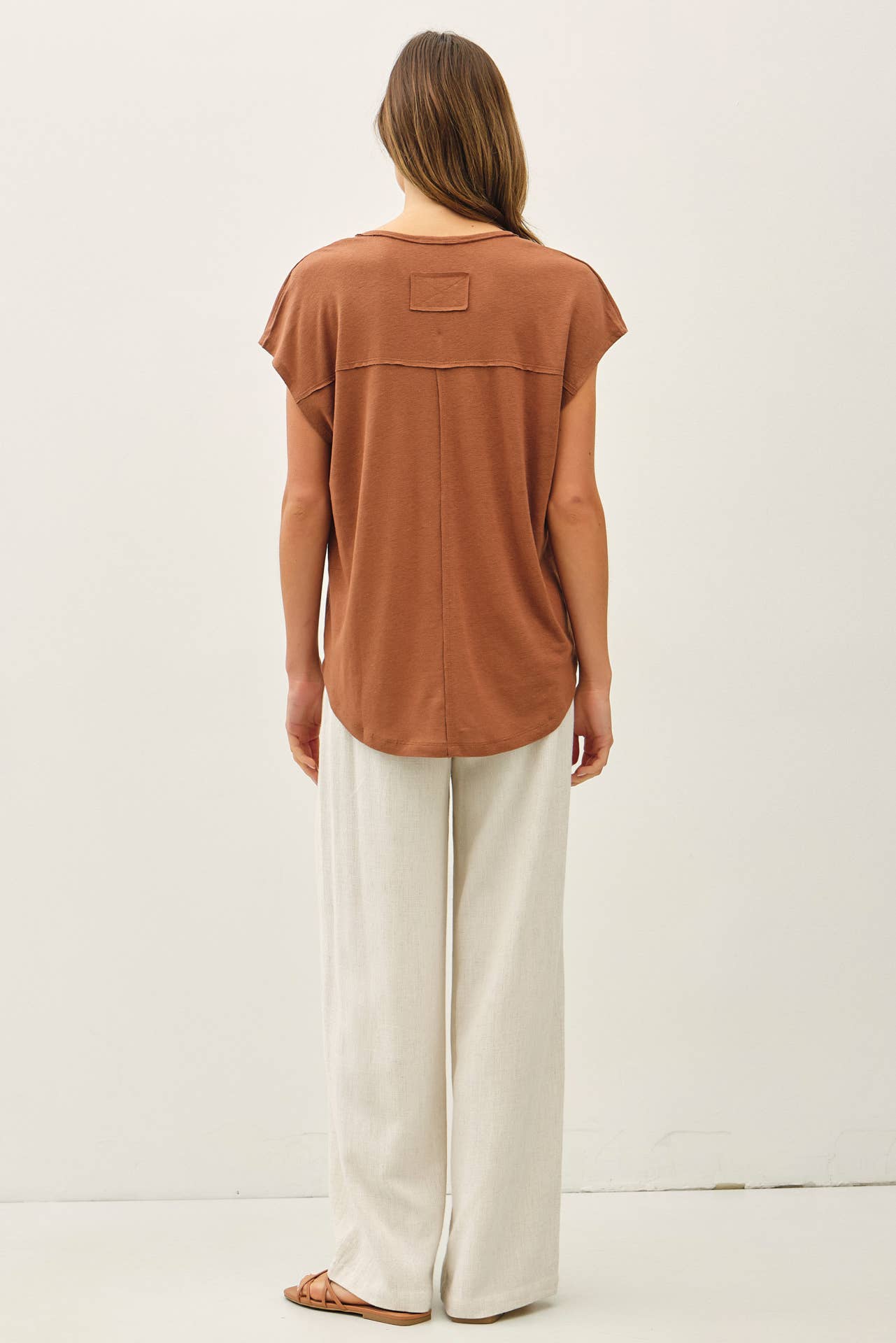Raw Edge Detail Linen Blend T-Shirt; Ivory, Dusty Blue, Charcoal or Clay
