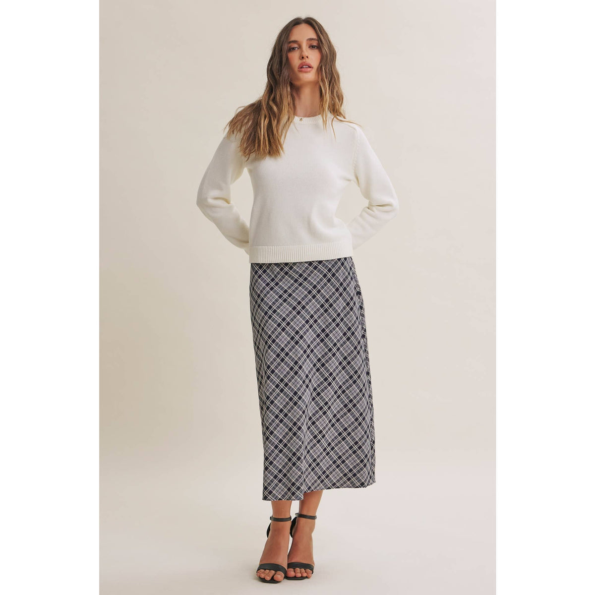 EASY MOVEMENT CLASSIC PLAID BIAS CUT MIDI SKIRT