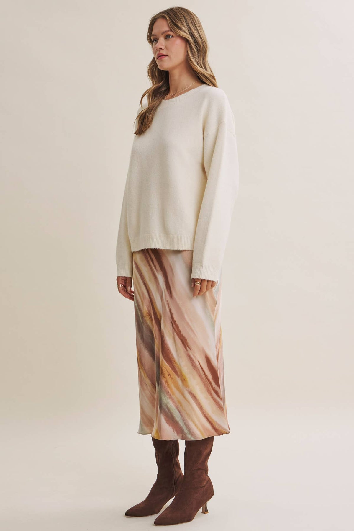 Fall Watercolor Abstract Satin Bias Midi Skirt