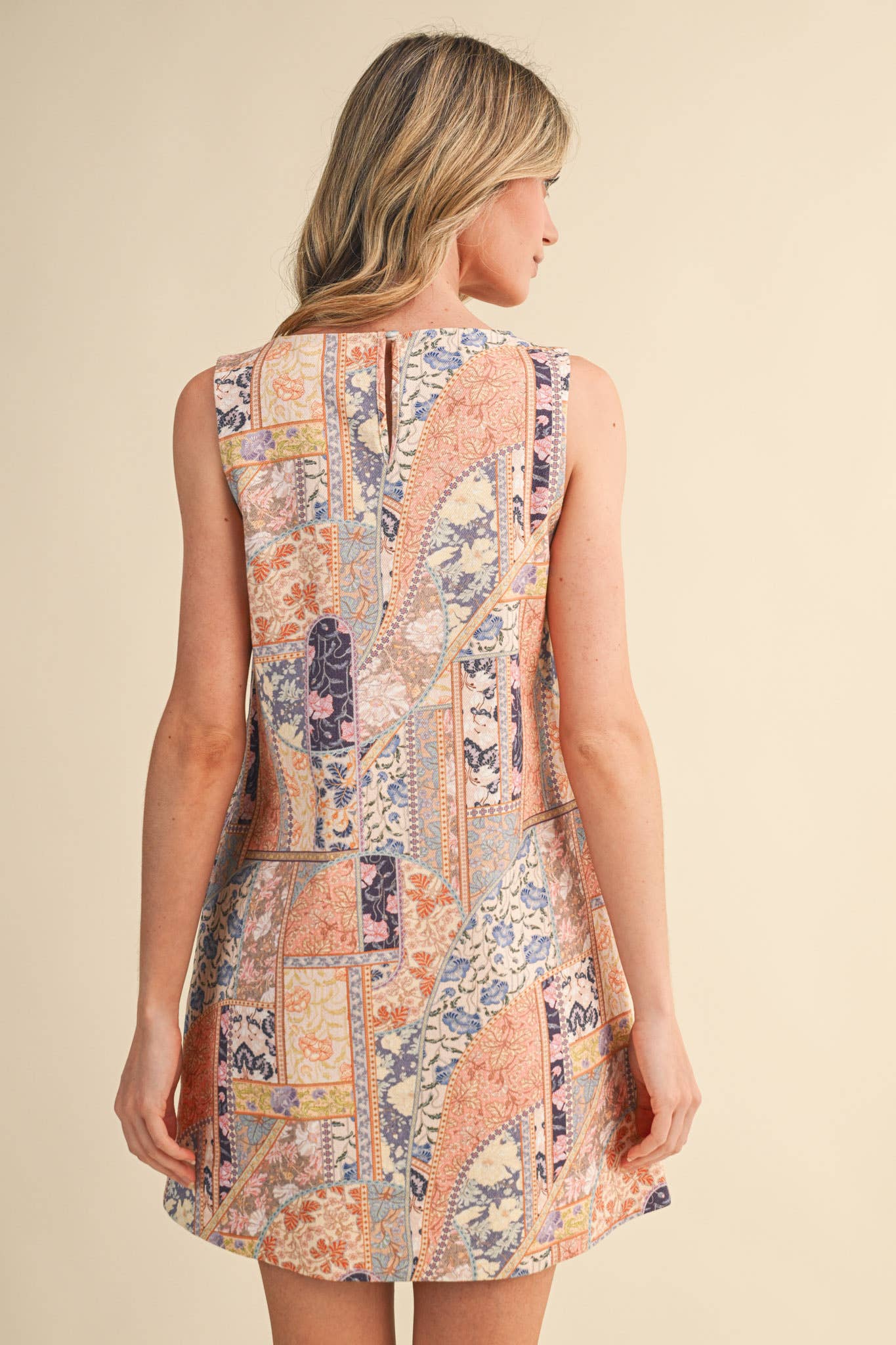PATCHWORK PRINT DENIM SHIFT MINI DRESS MDR4743