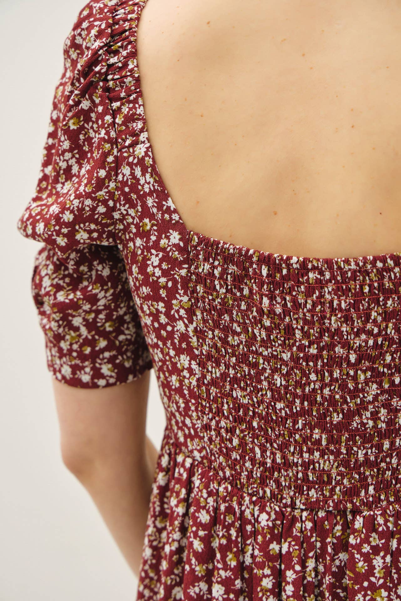 Romantic Ruched Sleeve Tie Front Maroon Dress