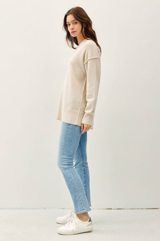 Oversized V-Neck Sweater with Raw Seam Details